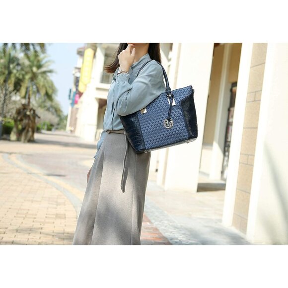 Vegan Leather Tote Bag Set Women Top Handle Purse Wallet Organizer - Picture 2 of 9